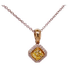 Diamond Radiant 0.34 Carat Fancy Intense Yellow Pendant 18KYG/WG