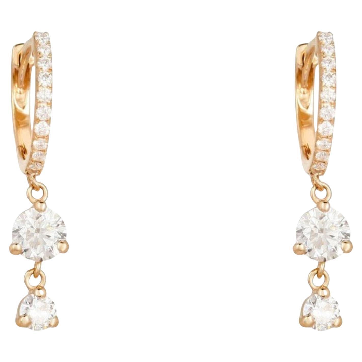 0.75ct Diamond 14K Yellow Gold Drop Earrings For Sale