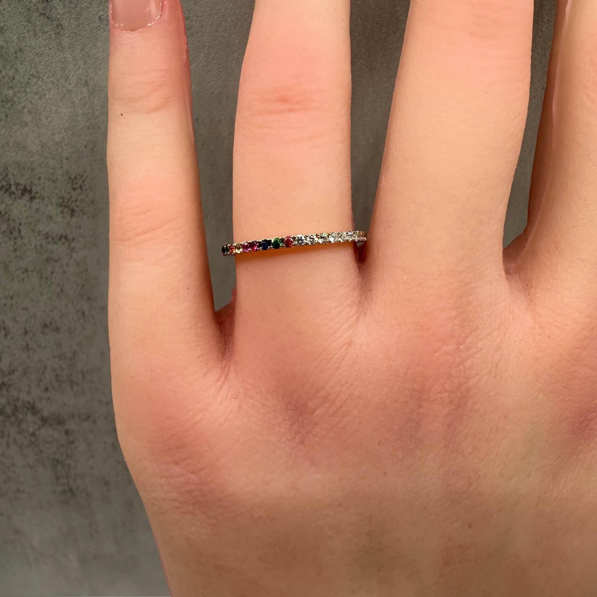 Bracelet indécis en or jaune 14kt diamant/saphir arc-en-ciel - Taille 6.5 Pour femmes en vente
