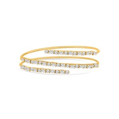 Bracelet jonc rectangulaire et rond en or jaune 18 carats avec diamants