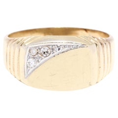 Vintage Diamond Rectangle Signet Ring, 14kt Yellow Gold, Ring Signet