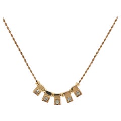 Diamond Rectangular Station Drop Dangle Link 18 Inch Necklace