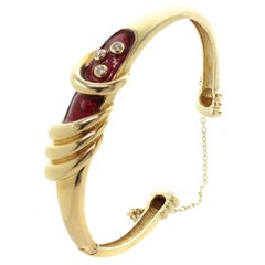 Diamond Red Enamel Yellow Gold Bangle Bracelet