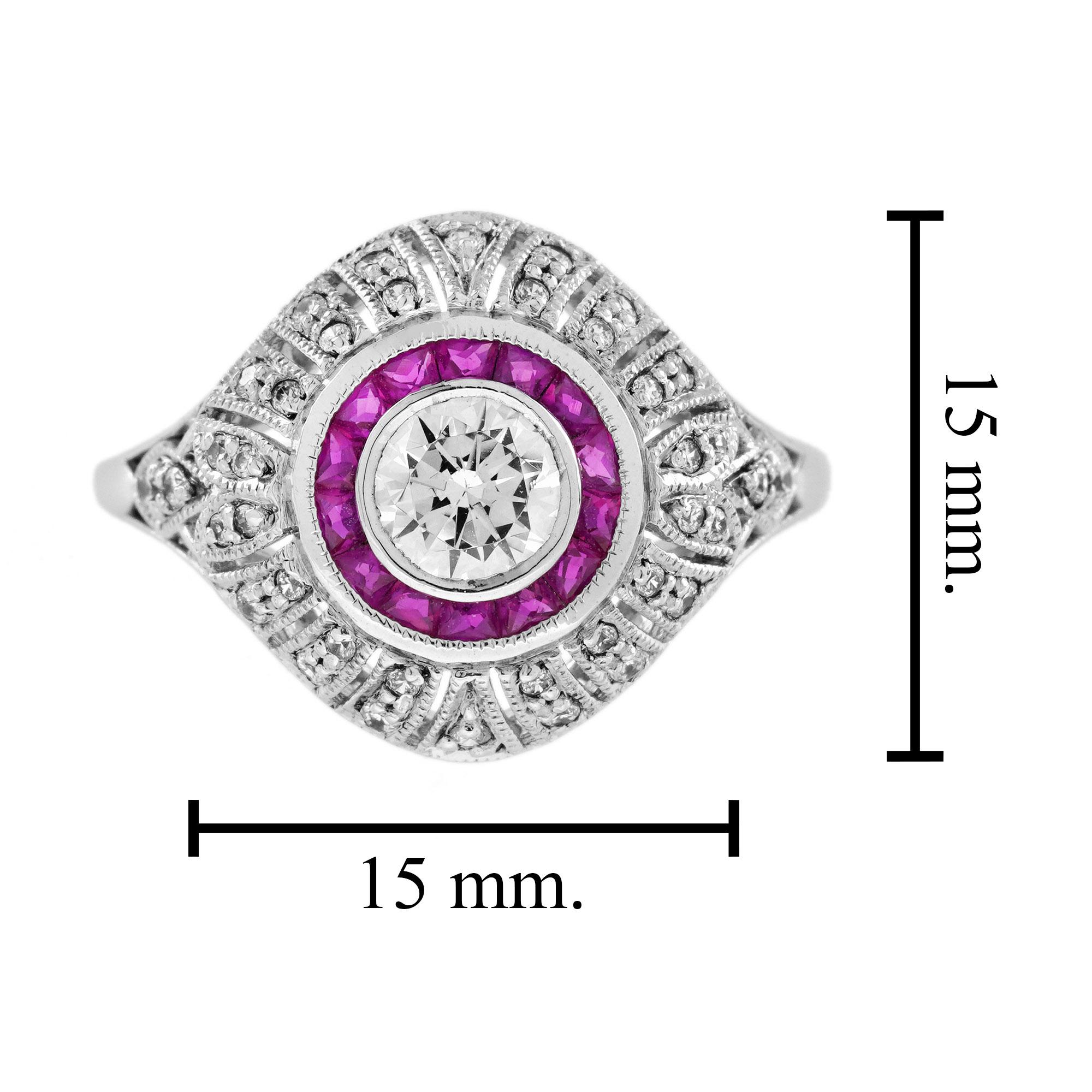 Bague de fiançailles en or blanc 18 carats diamant et rubis rose rouge de style édouardien Pour femmes en vente
