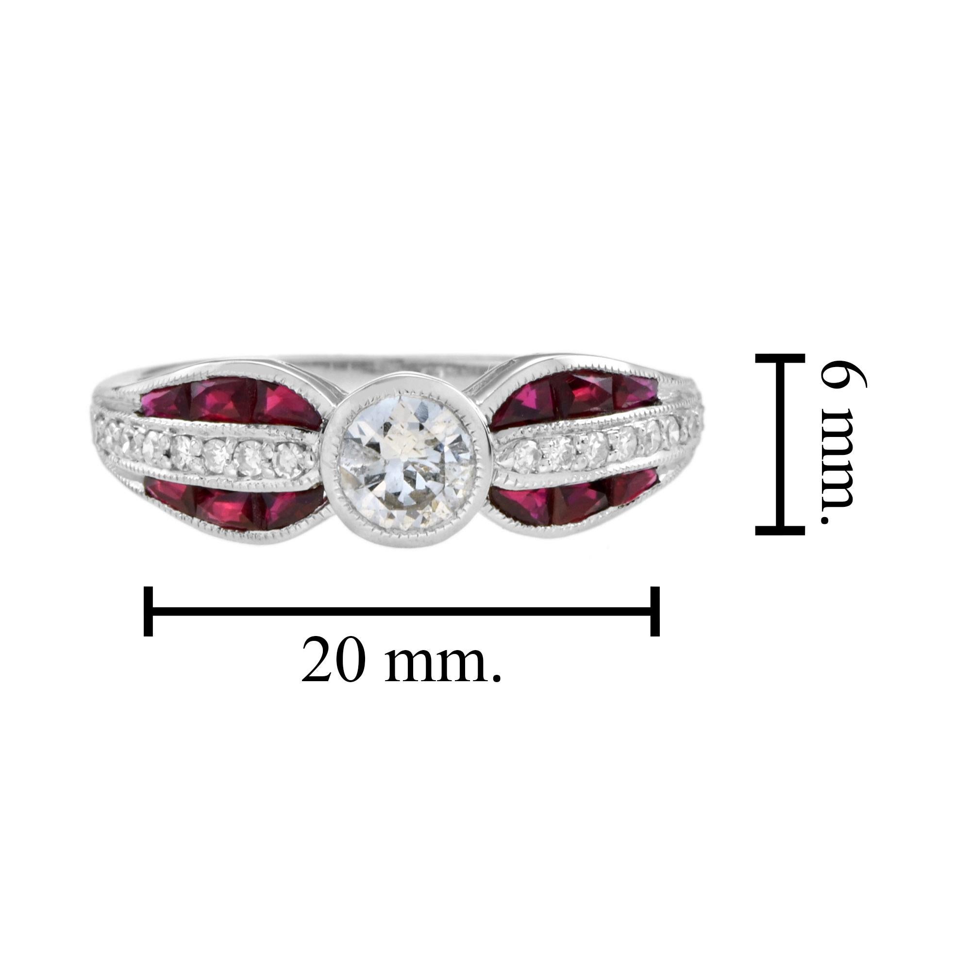 Diamant & roter Rubin Art Deco inspirierter Stil Solitär Verlobungsring Weißgold im Angebot 6