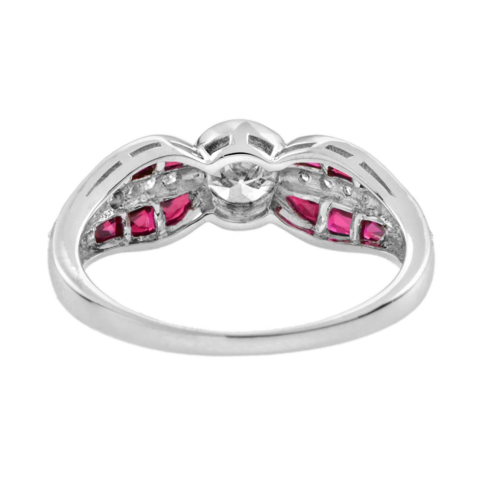 Diamant & roter Rubin Art Deco inspirierter Stil Solitär Verlobungsring Weißgold (Art déco) im Angebot