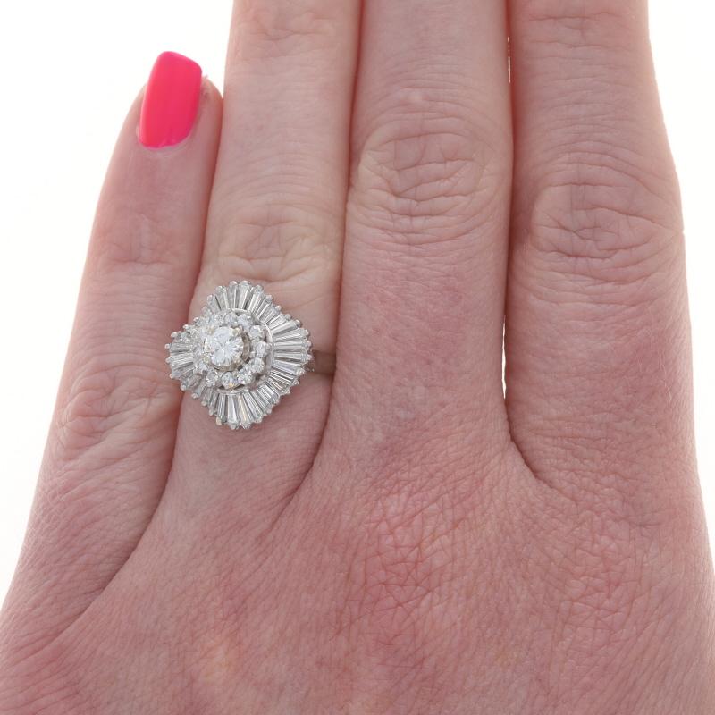 Round Cut Diamond Retro Ballerina Cluster Ring 950 Round Brilliant 1.50ctw Triple Halo For Sale