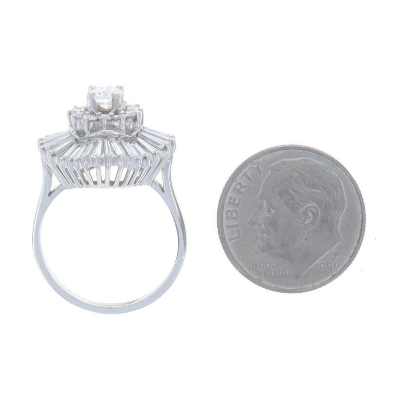 Diamond Retro Ballerina Cluster Ring 950 Round Brilliant 1.50ctw Triple Halo For Sale 1