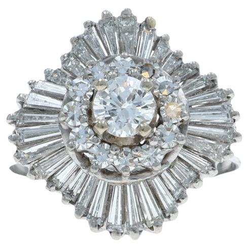 Diamond Retro Ballerina Cluster Ring 950 Round Brilliant 1.50ctw Triple Halo For Sale
