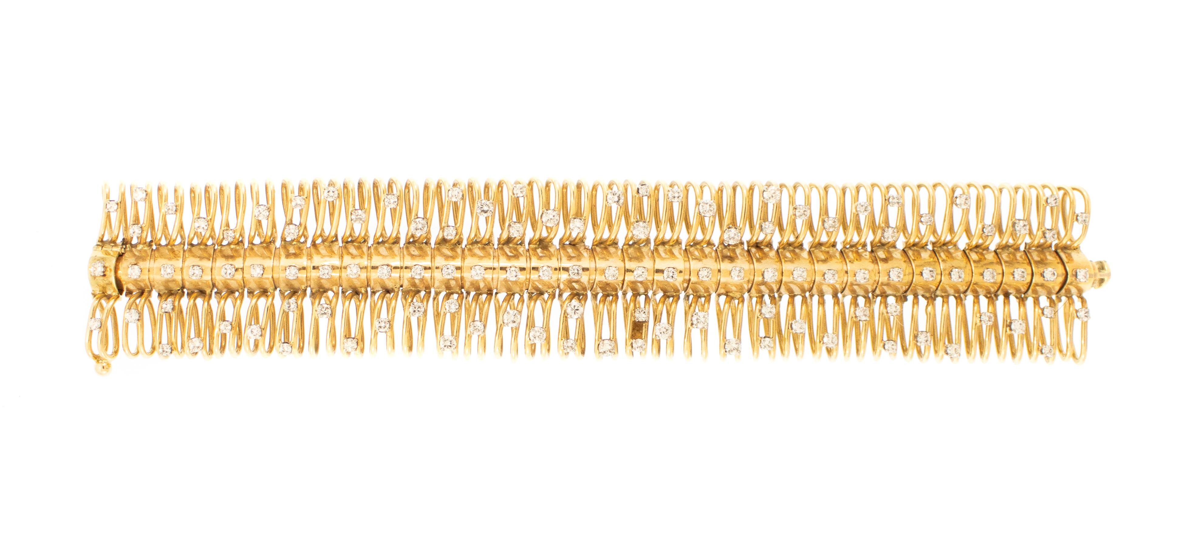 Rétro Bracelet manchette rétro en or 14 carats avec diamants
