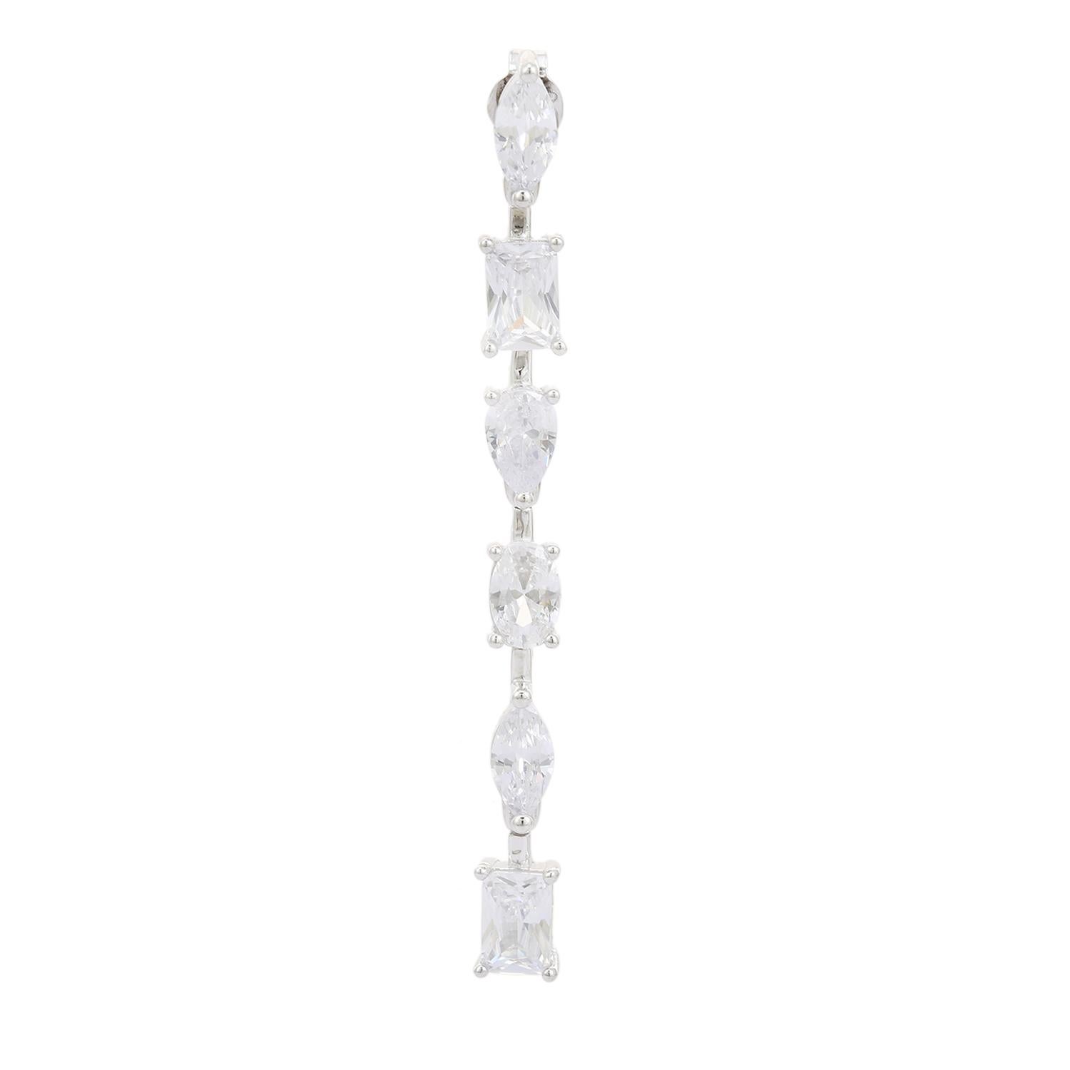 Art Nouveau Diamond Rhinestone Linear Dangle Earrings for Mom in Silver Fashion Jewelry For Sale