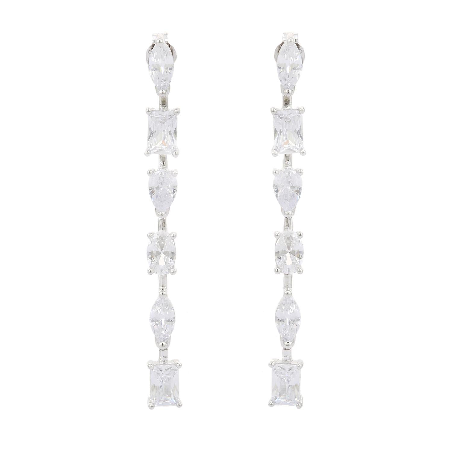 Diamond Rhinestone Linear Dangle Earrings for Mom in Silver Fashion Jewelry For Sale 2