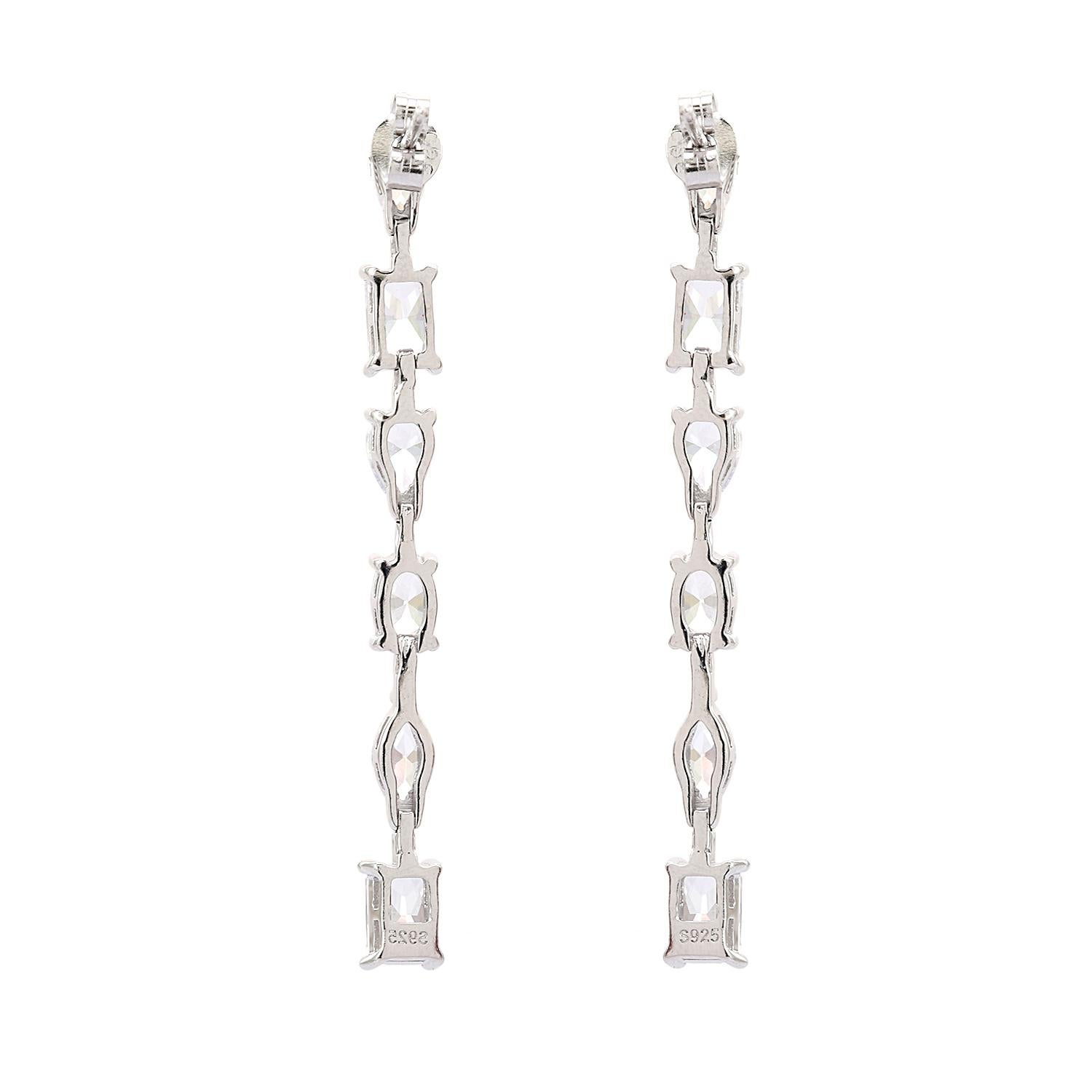 Diamond Rhinestone Linear Dangle Earrings for Mom in Silver Fashion Jewelry For Sale 3