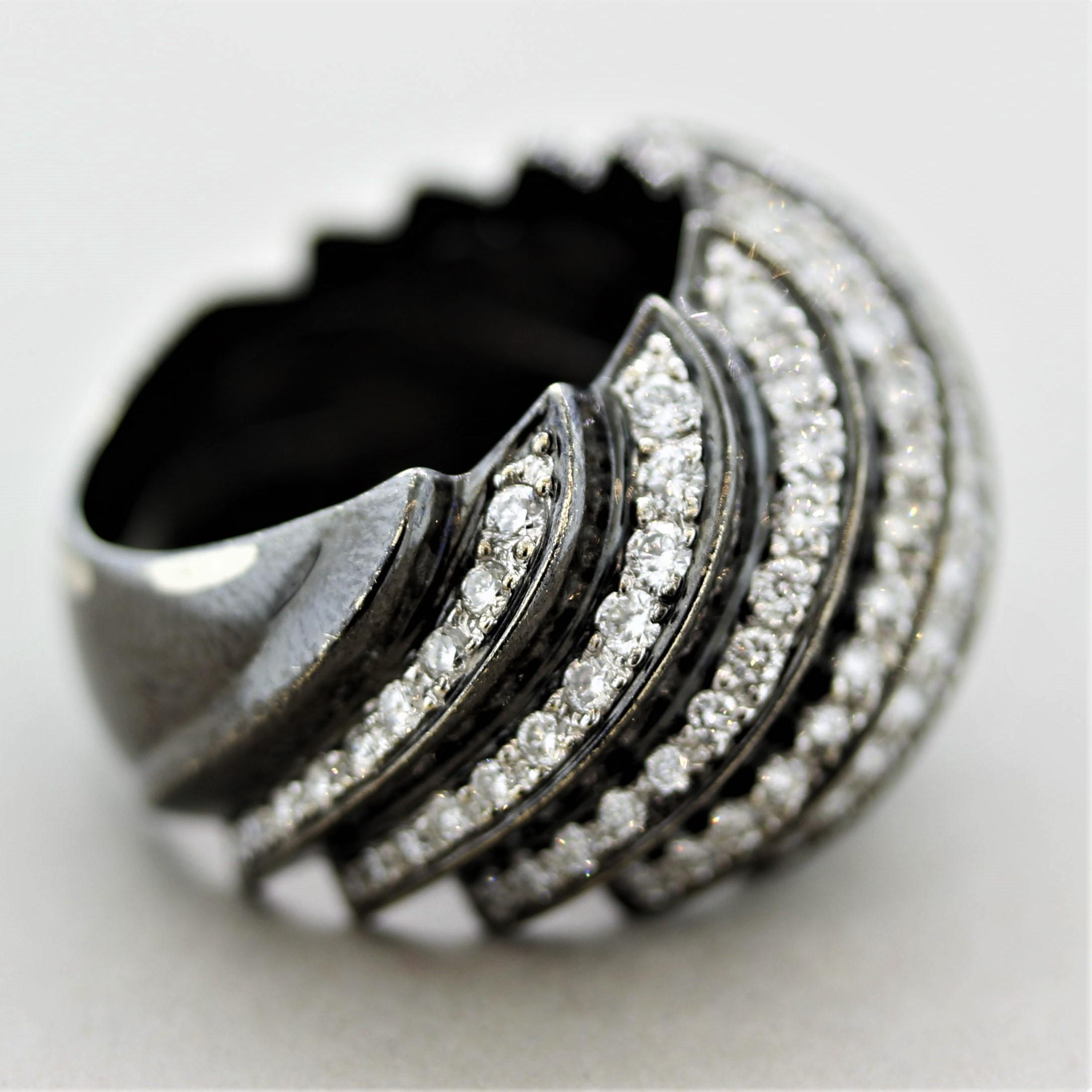 Diamond Rhodium & Gold Spiral Ring 1