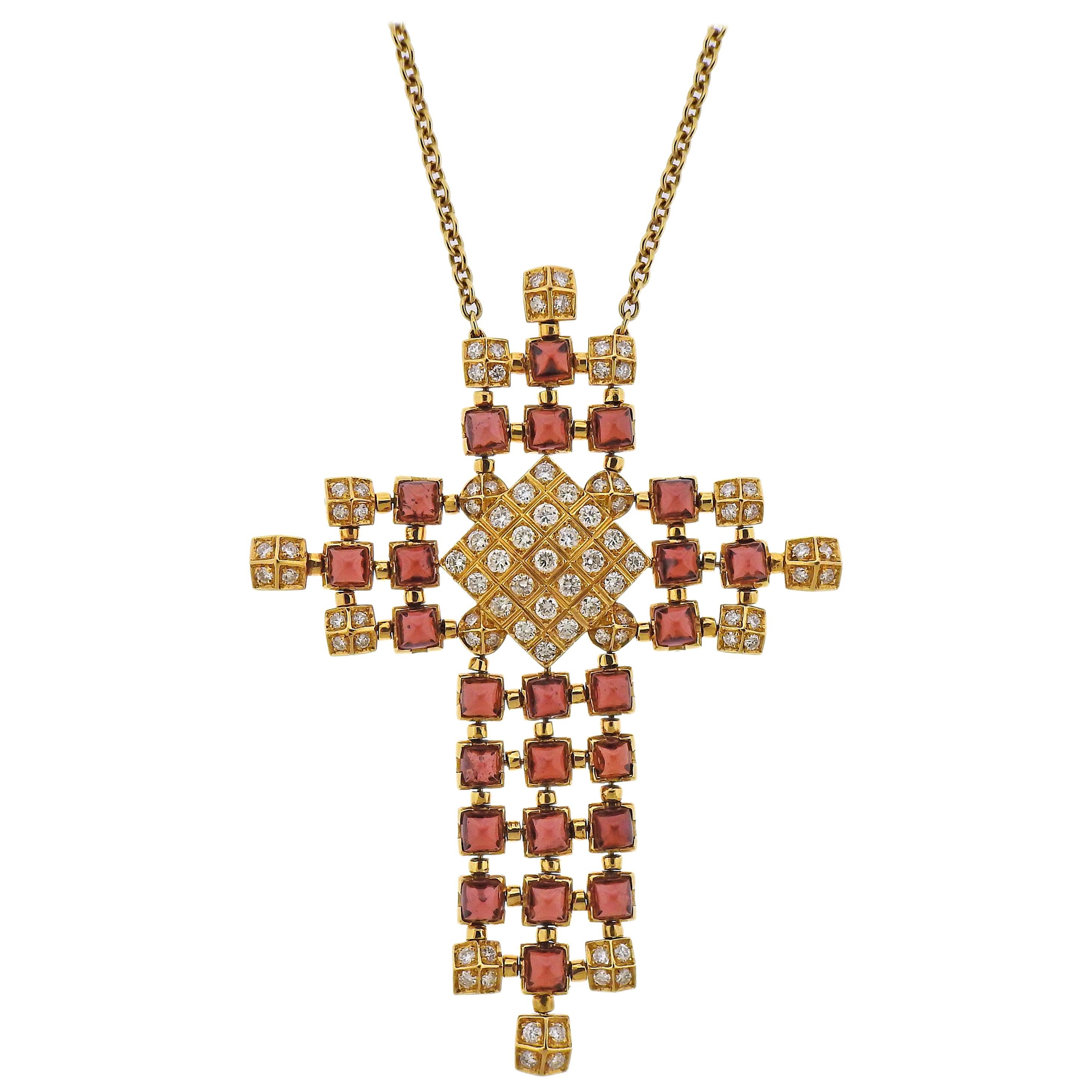 Diamond Rhodolite Gold Pendant Necklace For Sale