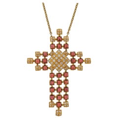 Vintage Diamond Rhodolite Gold Pendant Necklace