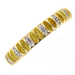 Diamond Ribbed 18 Karat Yellow Gold Cuff Bracelet