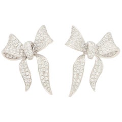 Diamond Ribbon Bow Stud Earrings Set in 18 Karat White Gold