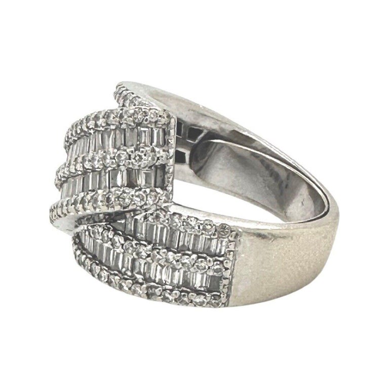 Diamond Ribbon Cocktail Ring in 14k White Gold For Sale at 1stDibs