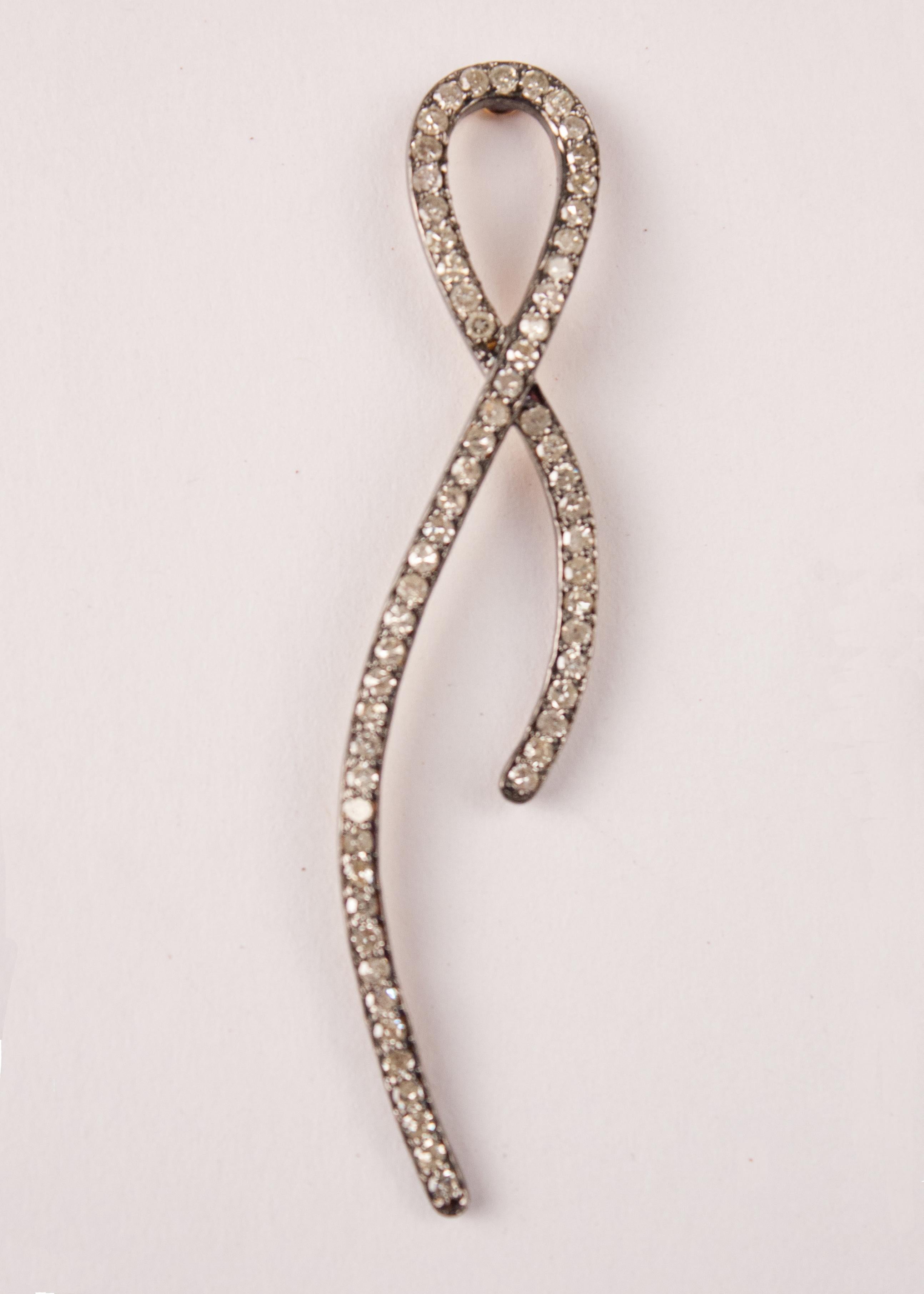 Old Mine Cut Diamond Ribbon Dangle Earrings For Sale