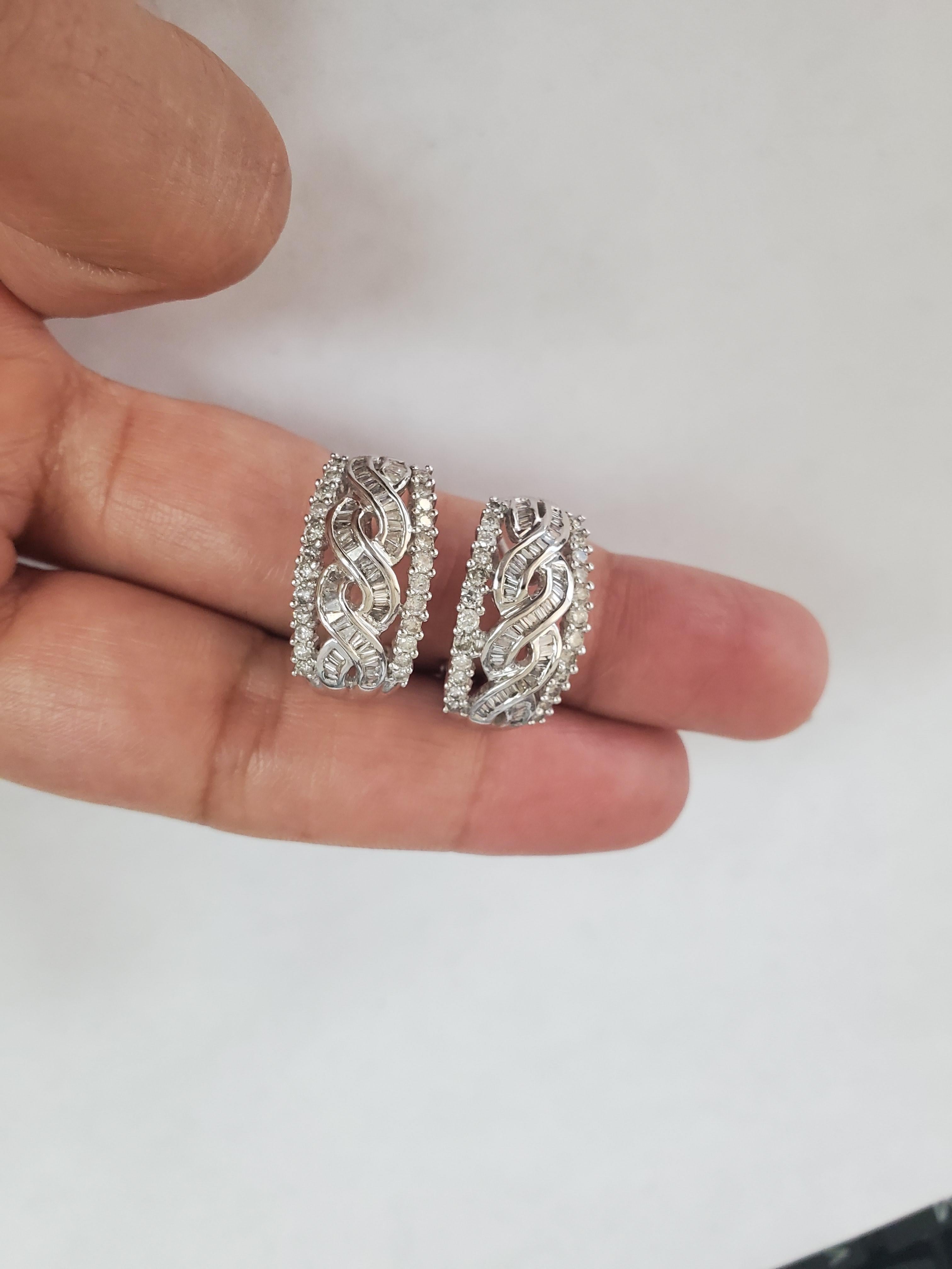 Diamond Ribbon Diamond Earrings 1.46cttw 14k White Gold In New Condition For Sale In Sugar Land, TX
