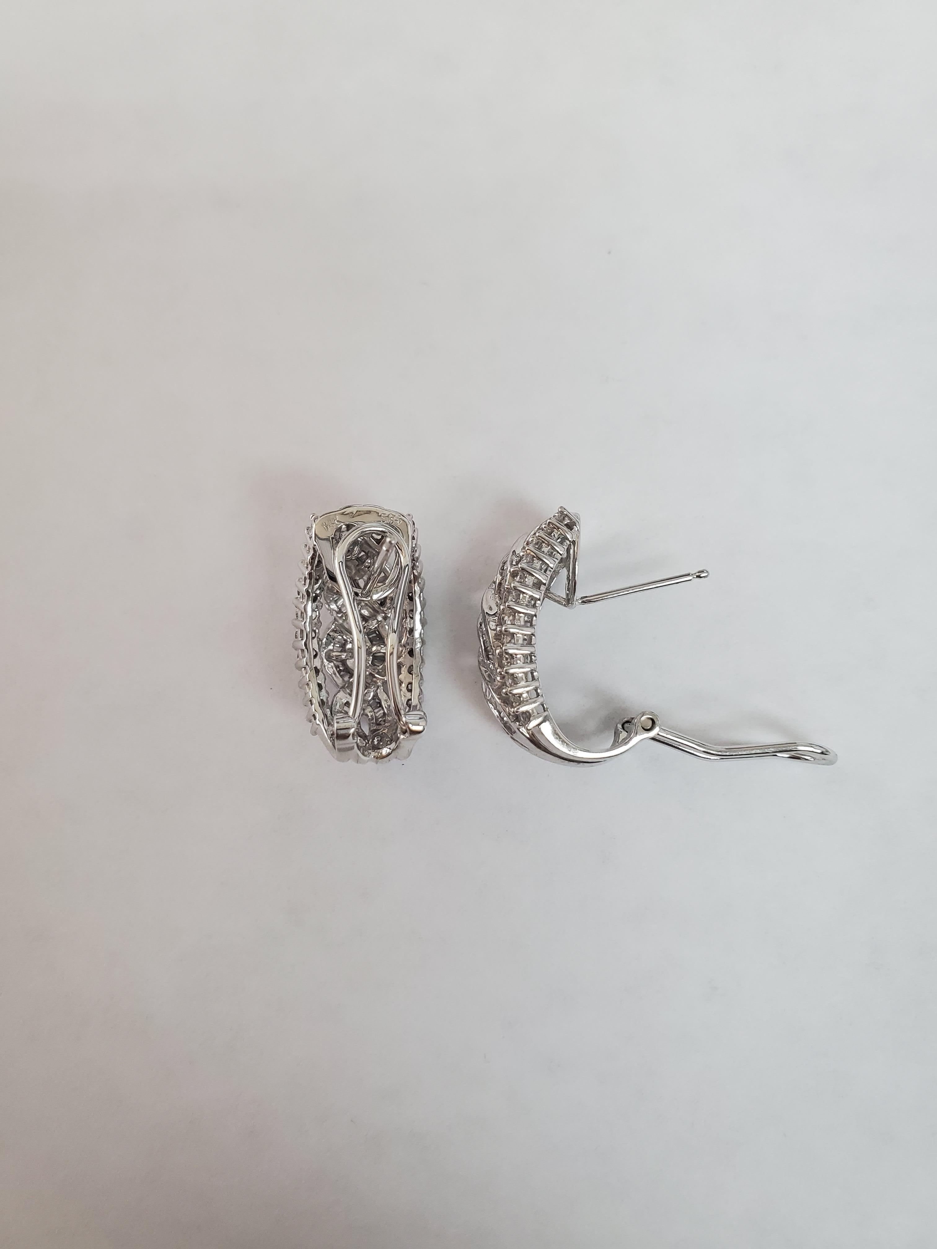 Diamond Ribbon Diamond Earrings 1.46cttw 14k White Gold For Sale 1
