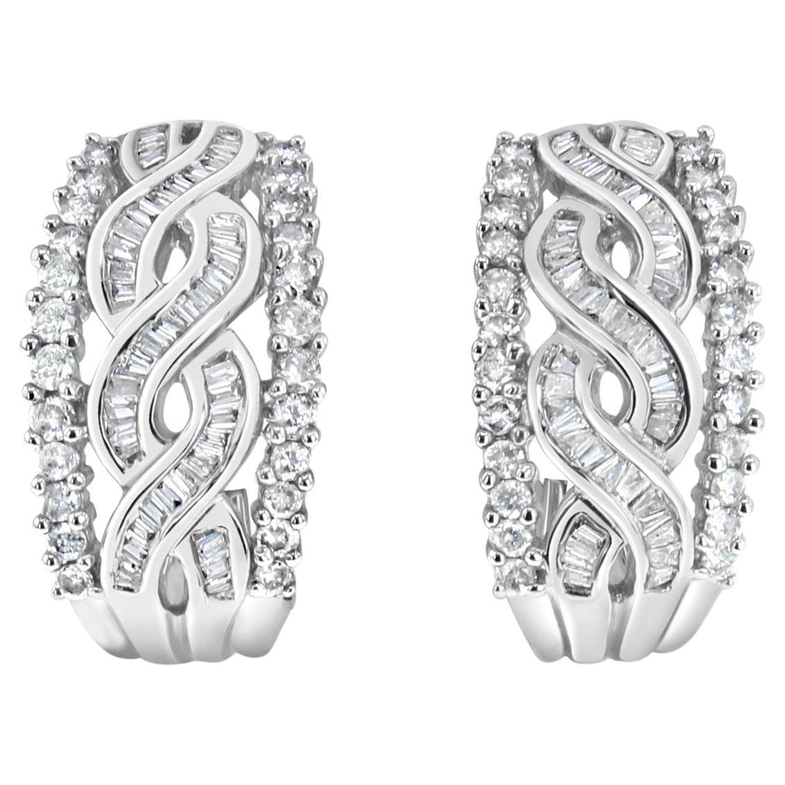 Diamond Ribbon Diamond Earrings 1.46cttw 14k White Gold For Sale