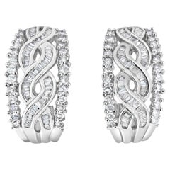 Boucles d'oreilles ruban de diamants 1,46 carattw or blanc 14 carats