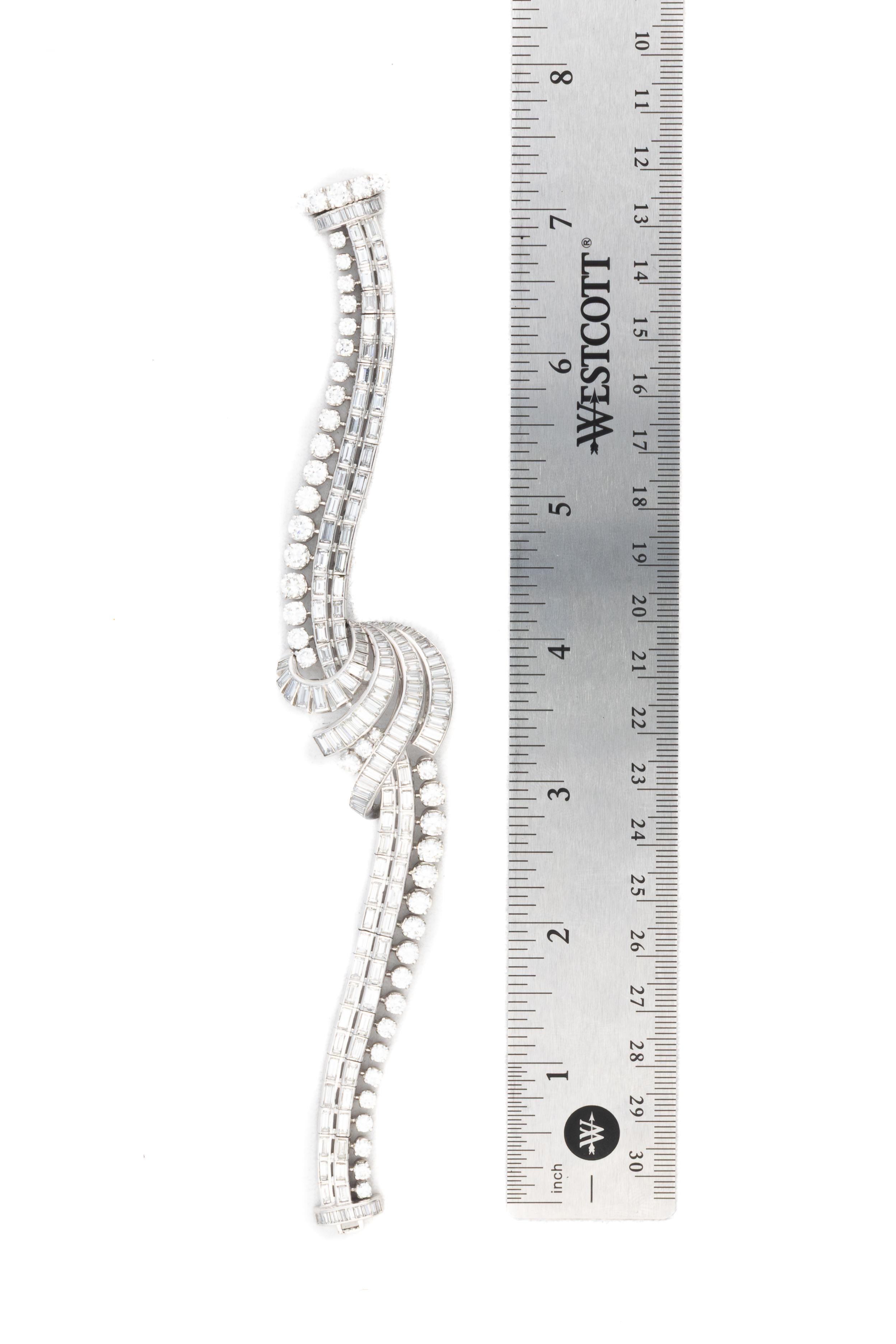 Baguette Cut Diamond Ribbon Multi Row Bracelet For Sale