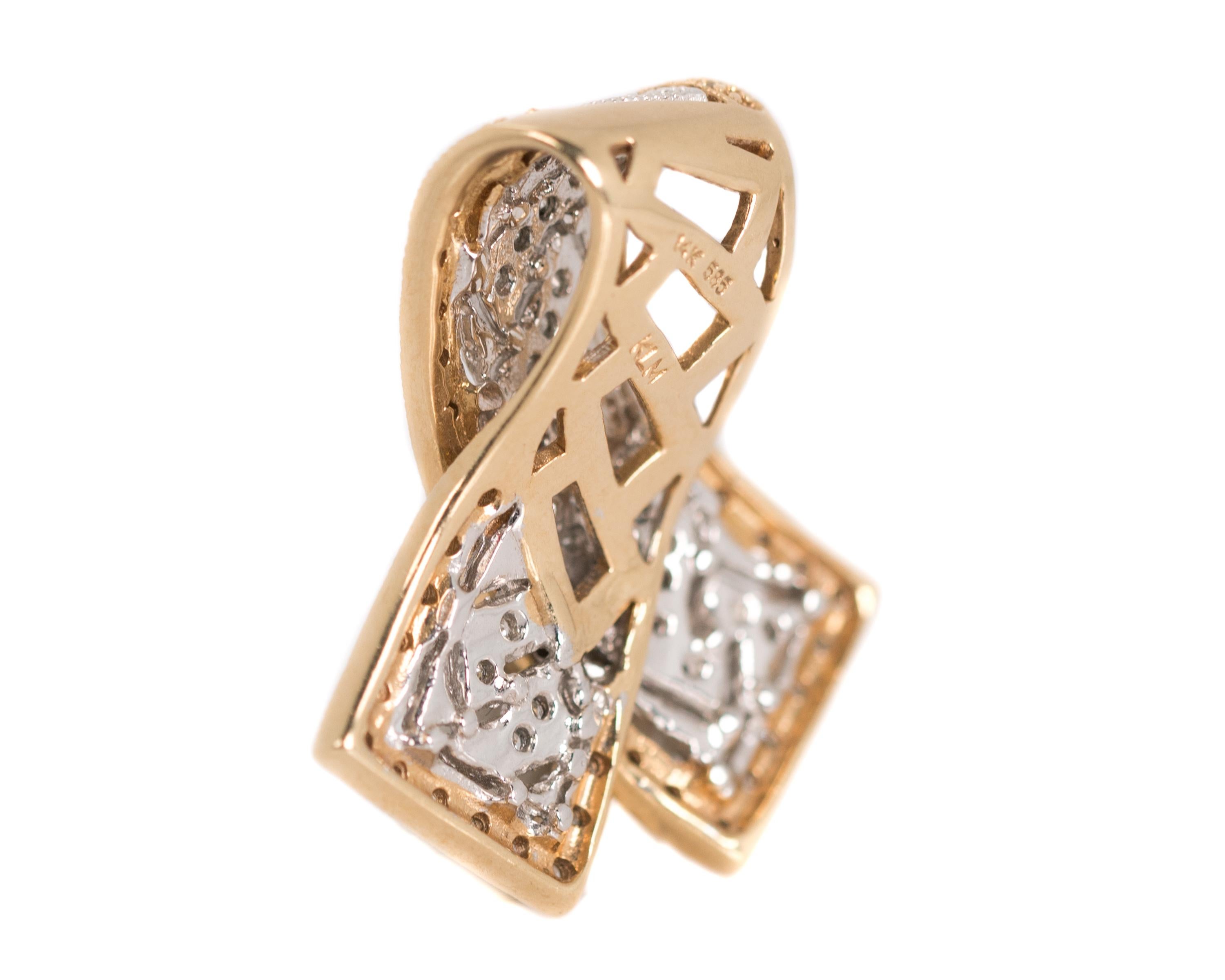 Modern Diamond Ribbon Pendant in Two-Tone 14 Karat Gold