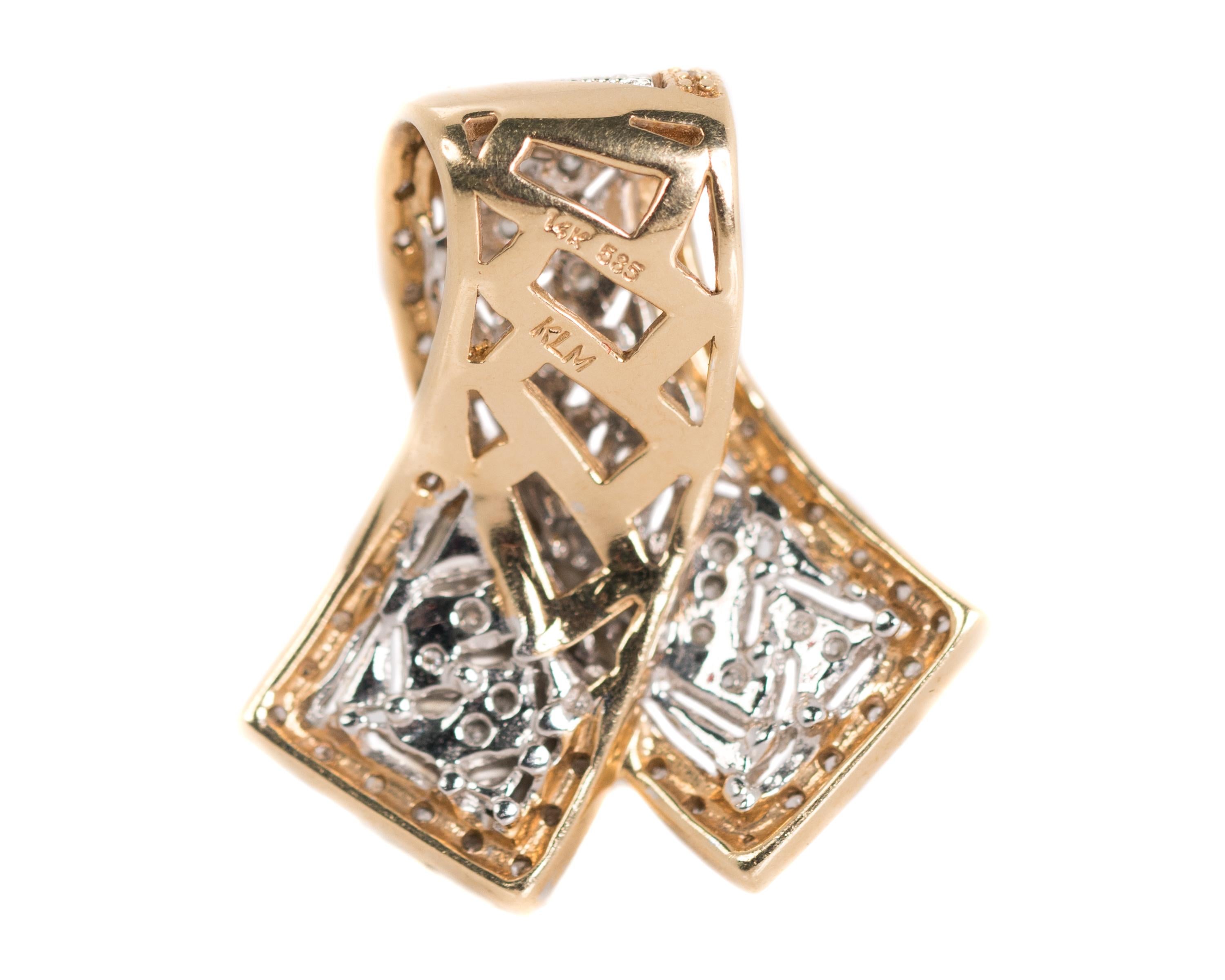 Women's Diamond Ribbon Pendant in Two-Tone 14 Karat Gold