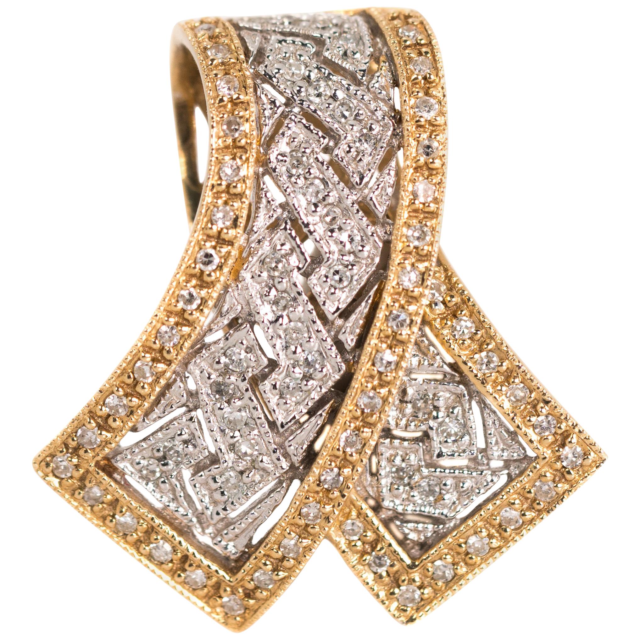Diamond Ribbon Pendant in Two-Tone 14 Karat Gold