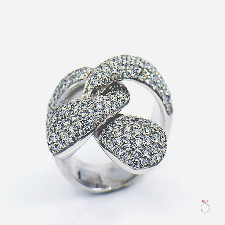 Women's Diamond Ribbon Ring 2.47 Carat G, VS in 18 Karat White Gold Cocktail Ring For Sale