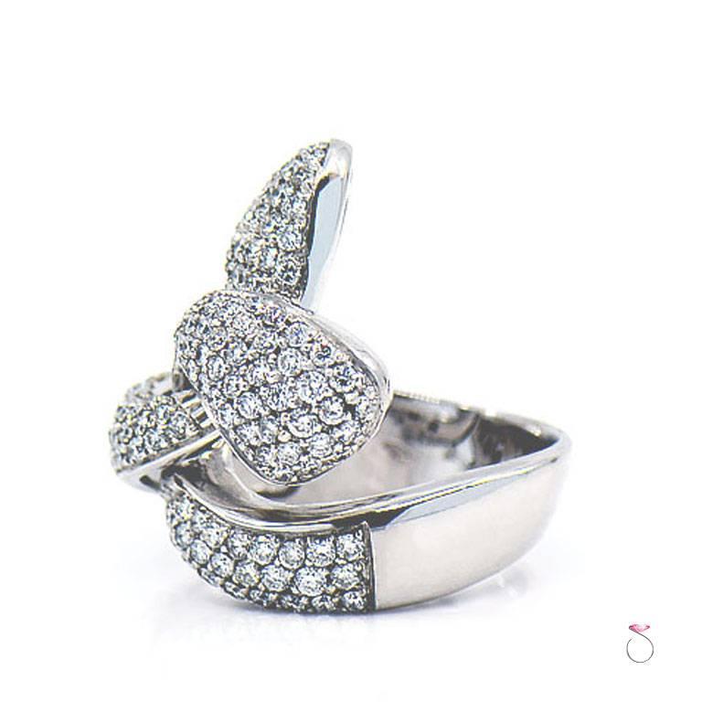 Diamond Ribbon Ring 2.47 Carat G, VS in 18 Karat White Gold Cocktail Ring For Sale 1