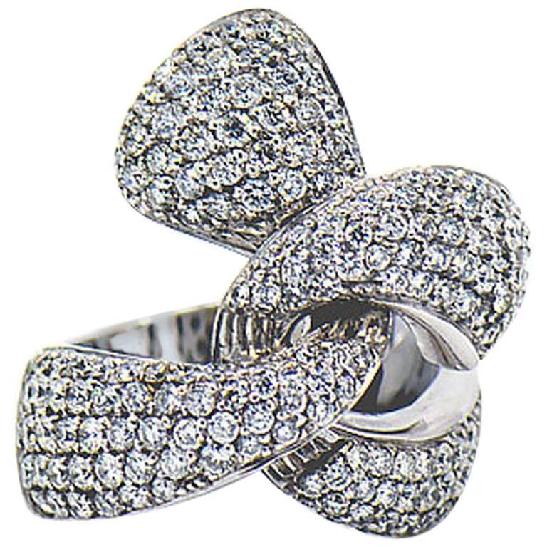 Diamond Ribbon Ring 2.47 Carat G, VS in 18 Karat White Gold Cocktail Ring For Sale