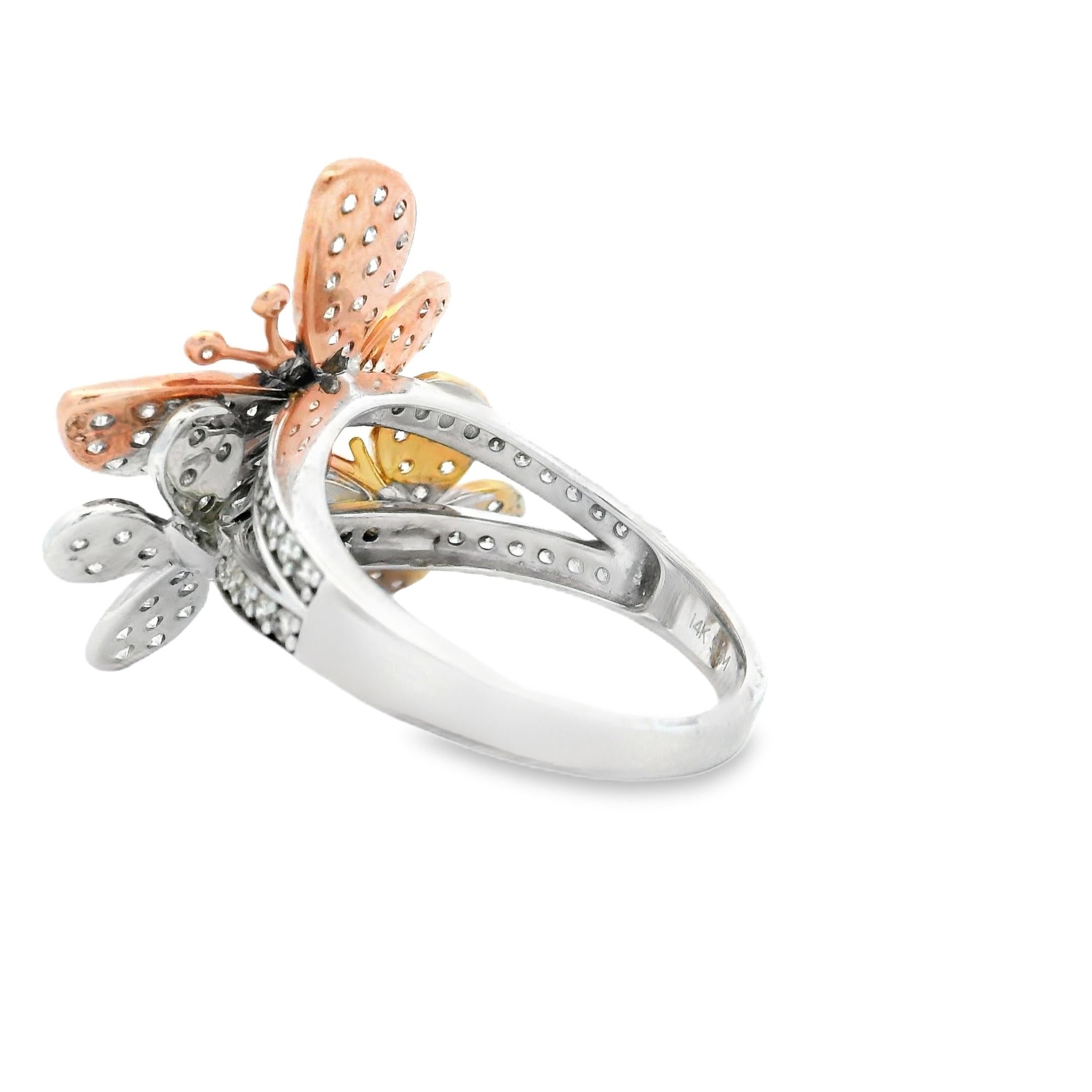 Diamantband Ring aus 14K dreifarbigem Gold mit 1,69 Karat Größe 7 (Rundschliff) im Angebot