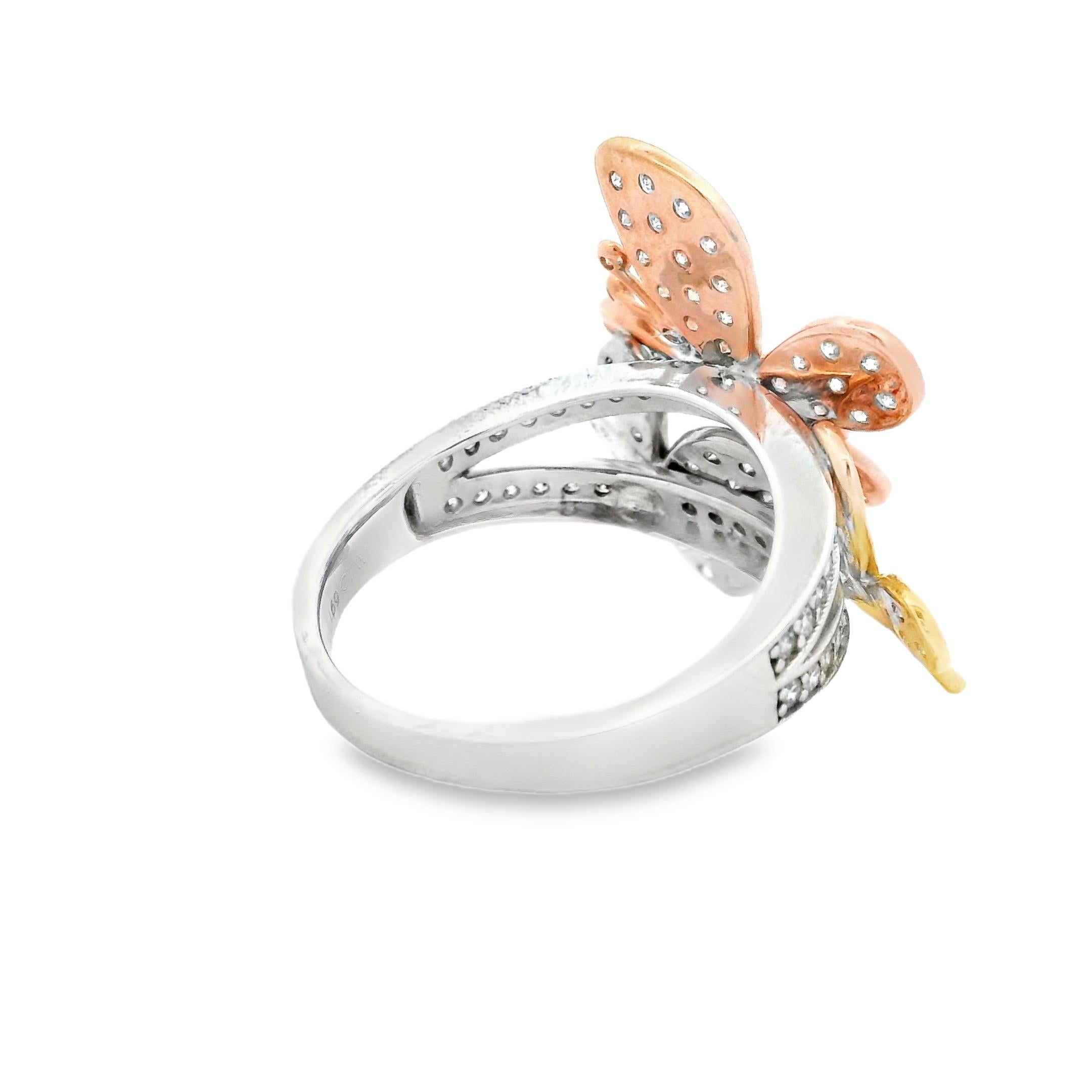 Diamantband Ring aus 14K dreifarbigem Gold mit 1,69 Karat Größe 7 Damen im Angebot