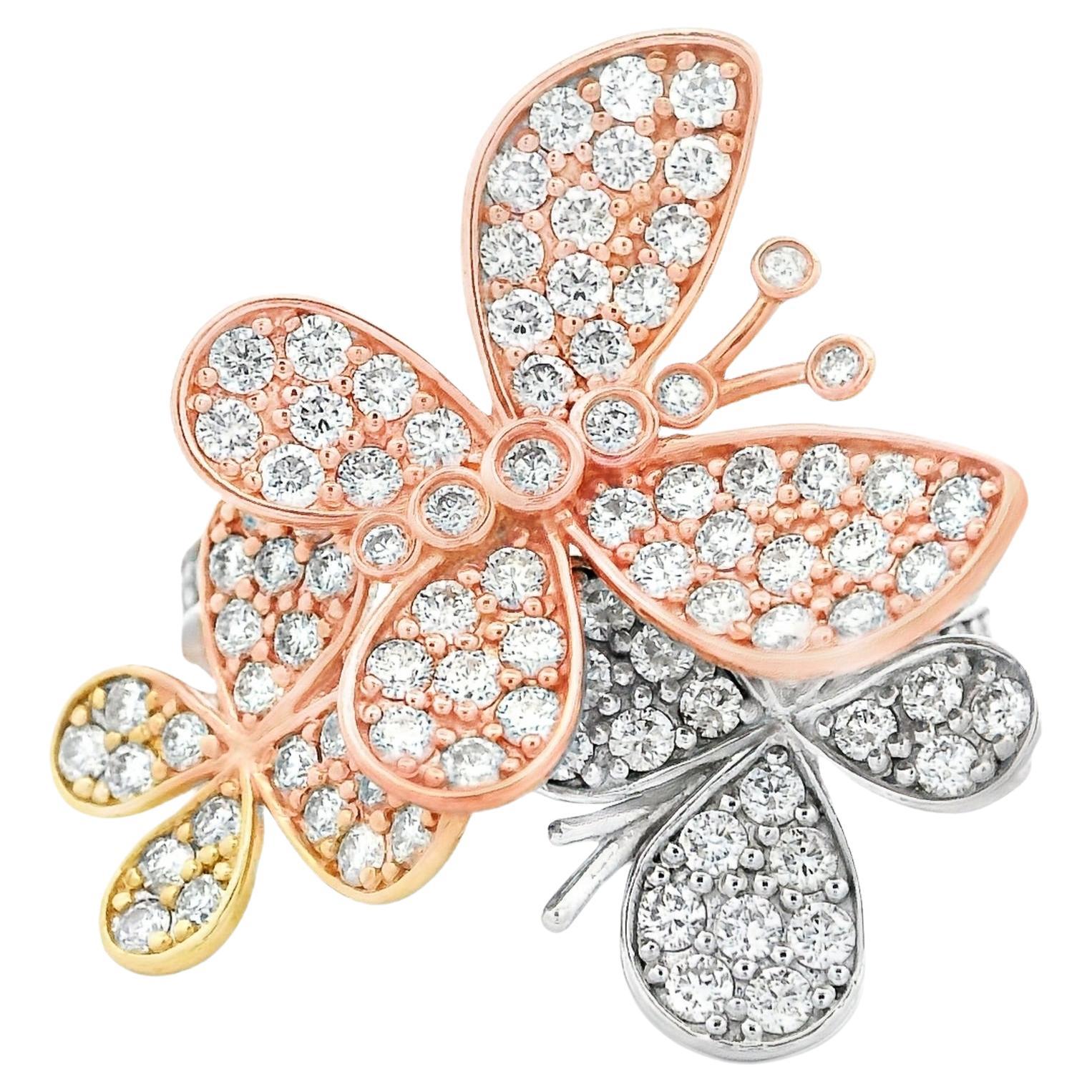 Diamantband Ring aus 14K dreifarbigem Gold mit 1,69 Karat Größe 7 im Angebot