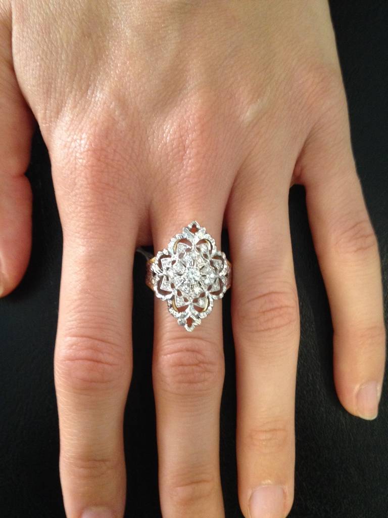 Renaissance Diamond Ring 0.41 Carats Florentine Style For Sale