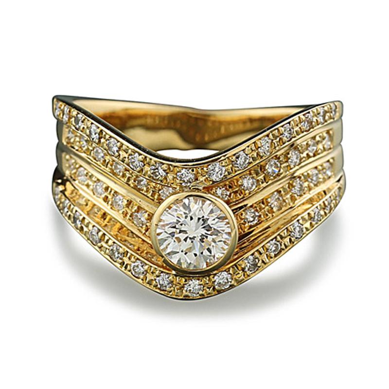 Bague « Waves ondulantes » en or jaune 18 carats et diamants de 1,00 carat Neuf - En vente à München, DE