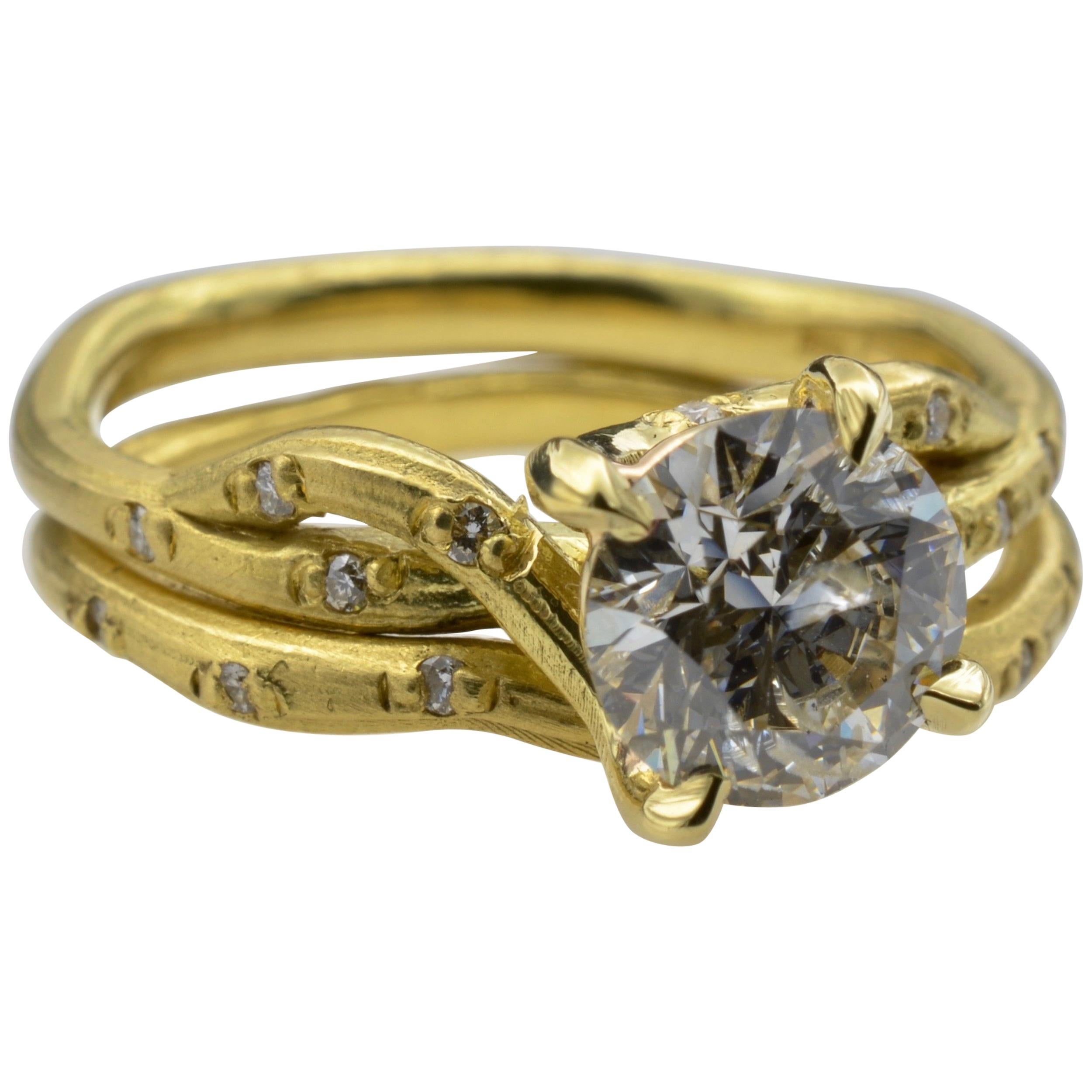 Alternative Engagement Ring 1.18 ct Diamond Old Mine Cut in 18K yellow gold