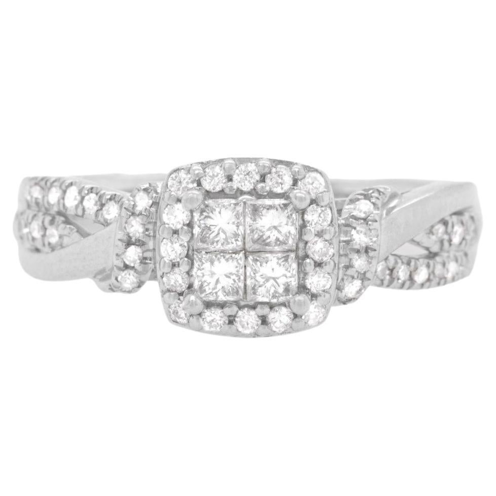 1.20 CTW Oval and Round Diamond Band Ring in 14K White Gold