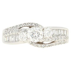 Diamond Ring, 14 Karat Gold Three-Stone Bypass Round Brilliant 1.22 Carat