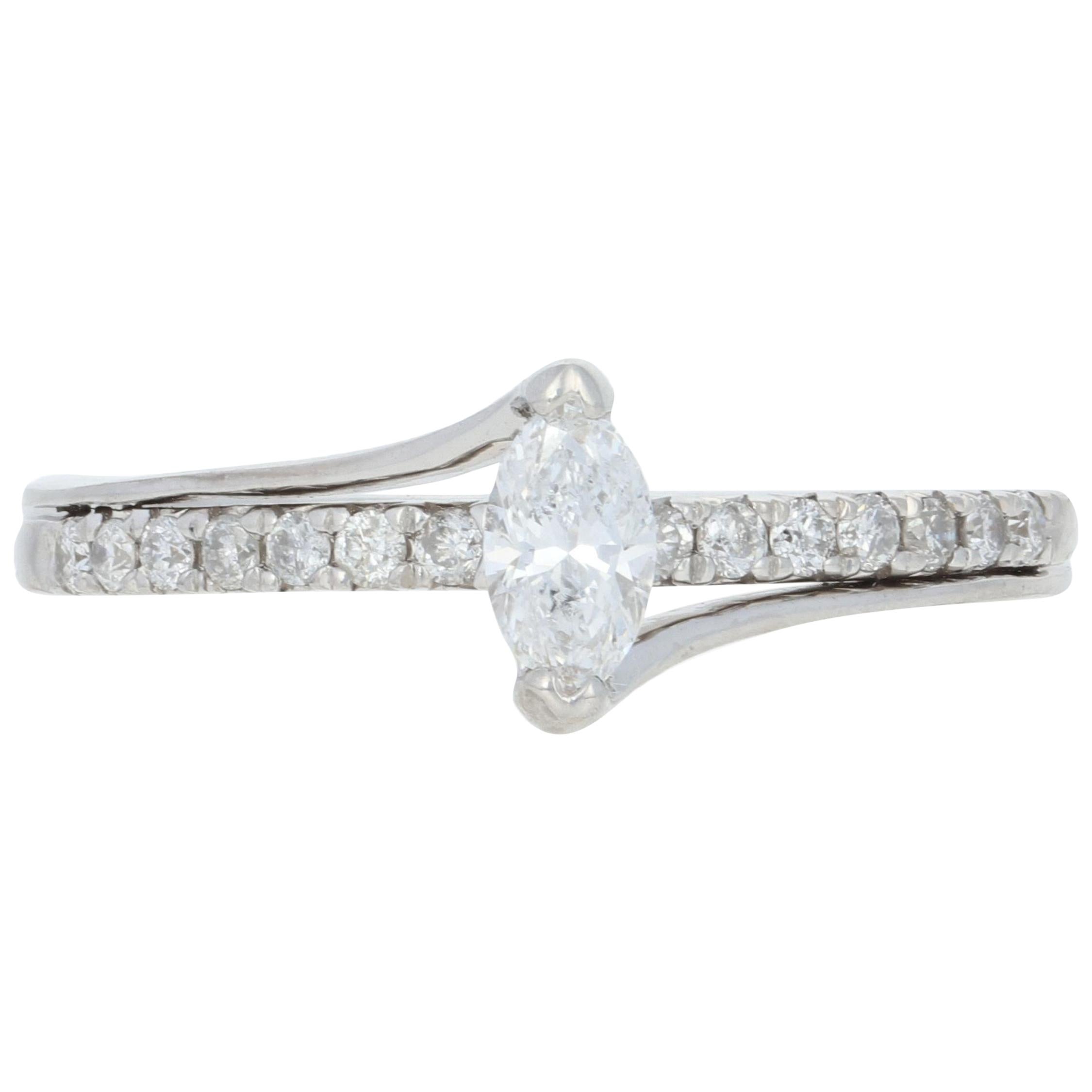 Diamond Ring, 14 Karat White Gold Solitaire with Accents Fine .52 Carat For Sale