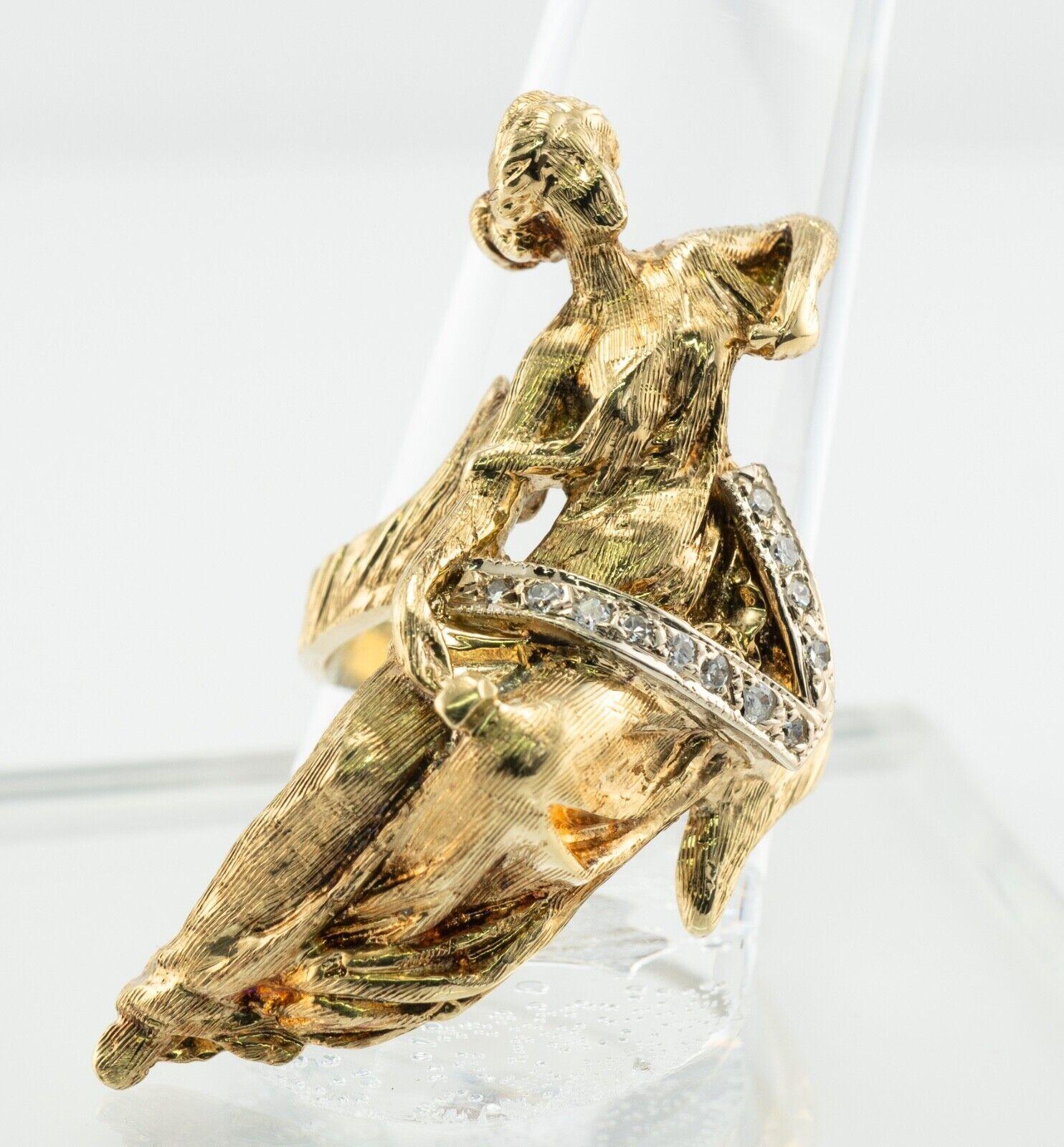  Diamond Ring 14K Gold Ancient Greek Mythology Goddess of Hope For Sale 2