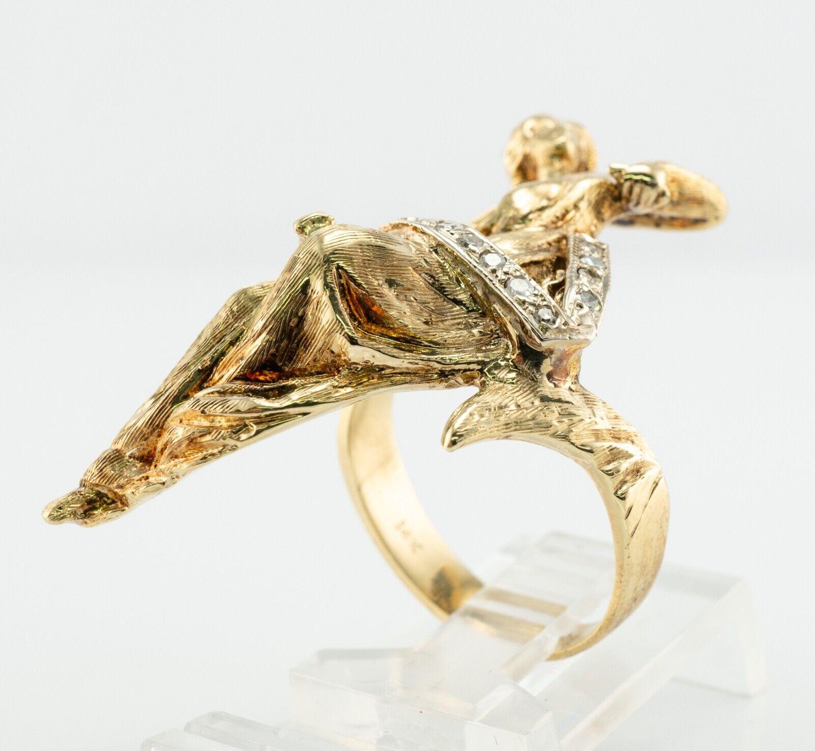  Diamond Ring 14K Gold Ancient Greek Mythology Goddess of Hope For Sale 3