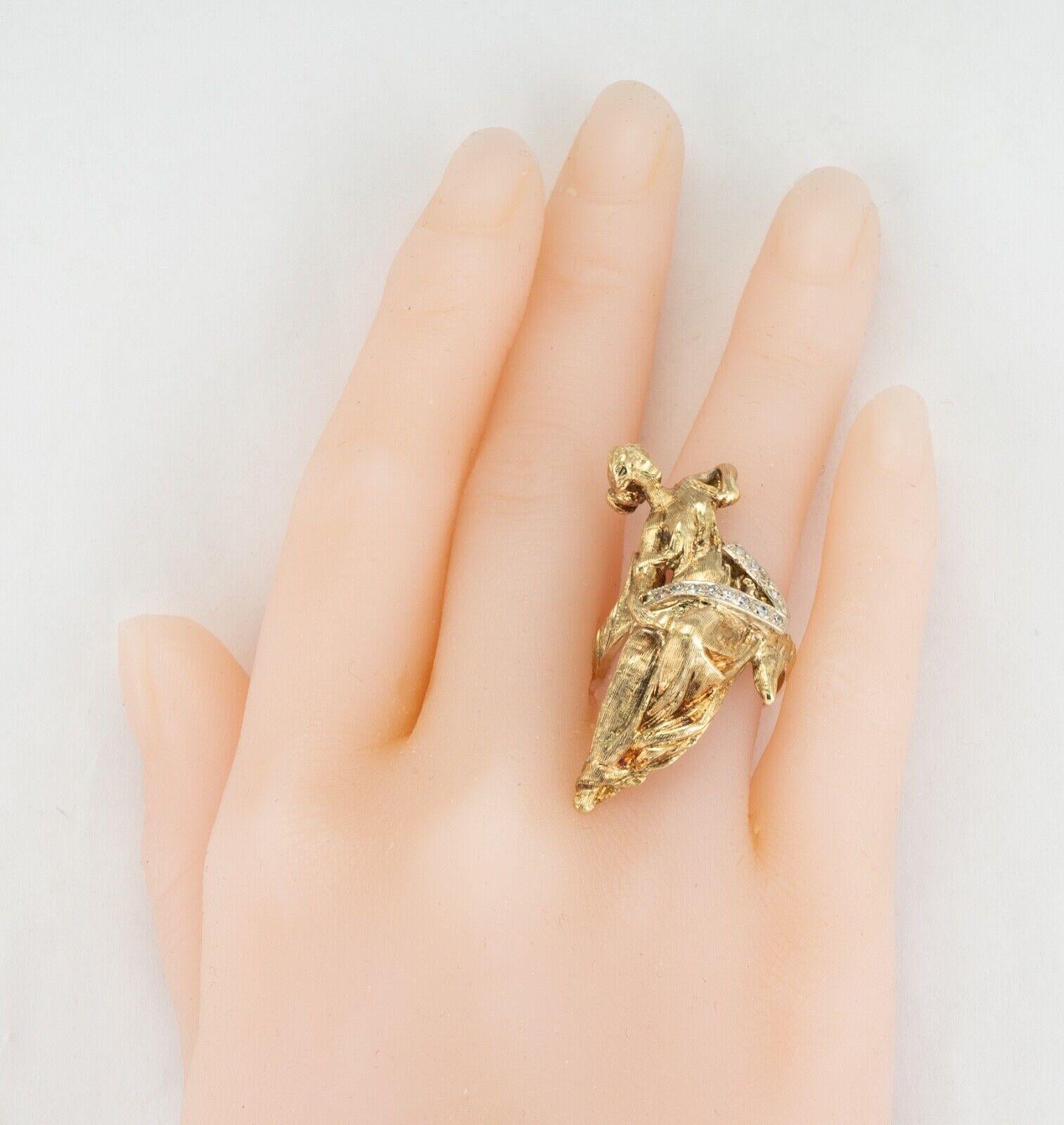  Diamond Ring 14K Gold Ancient Greek Mythology Goddess of Hope For Sale 4