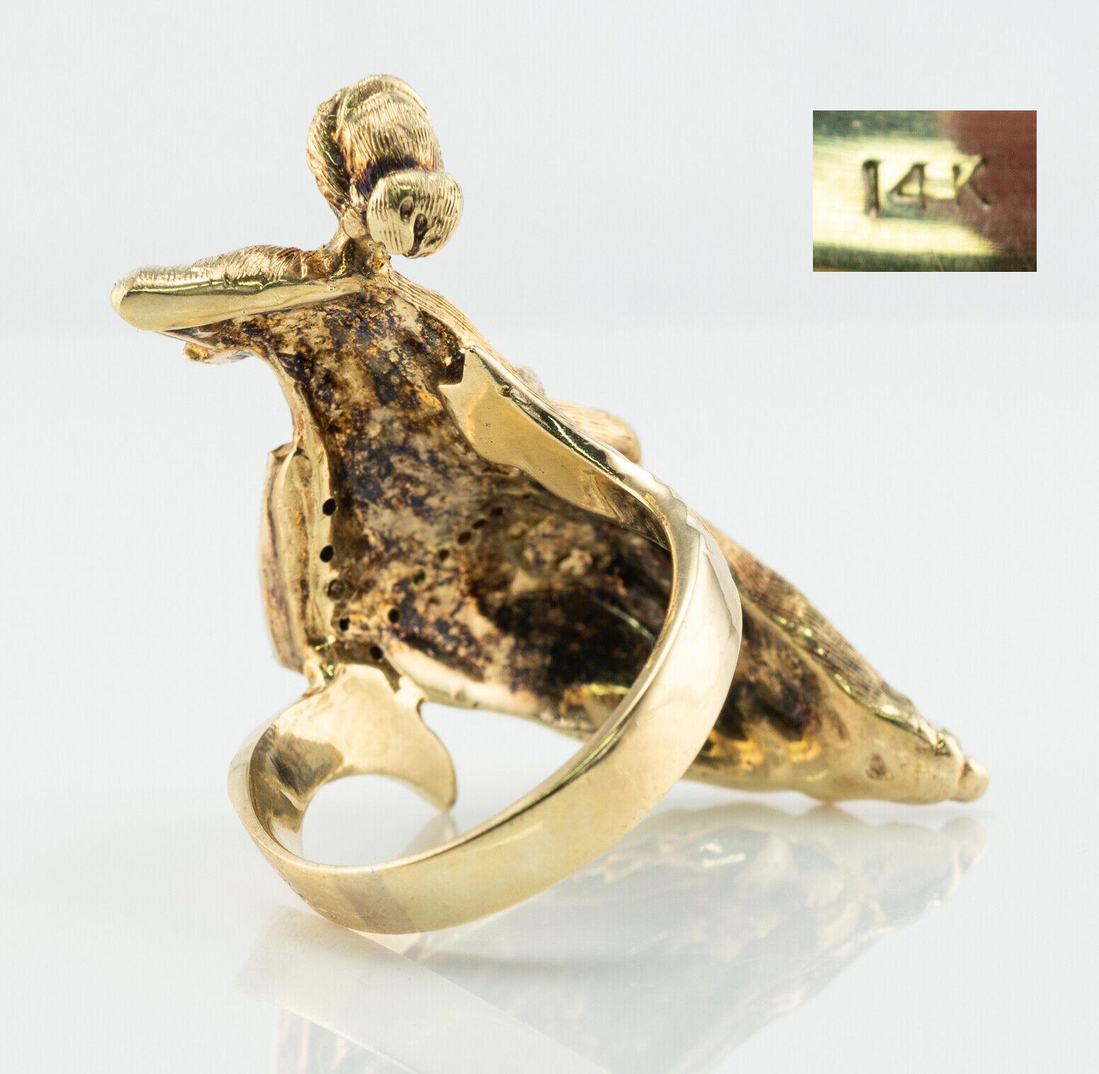  Diamond Ring 14K Gold Ancient Greek Mythology Goddess of Hope In Good Condition For Sale In East Brunswick, NJ