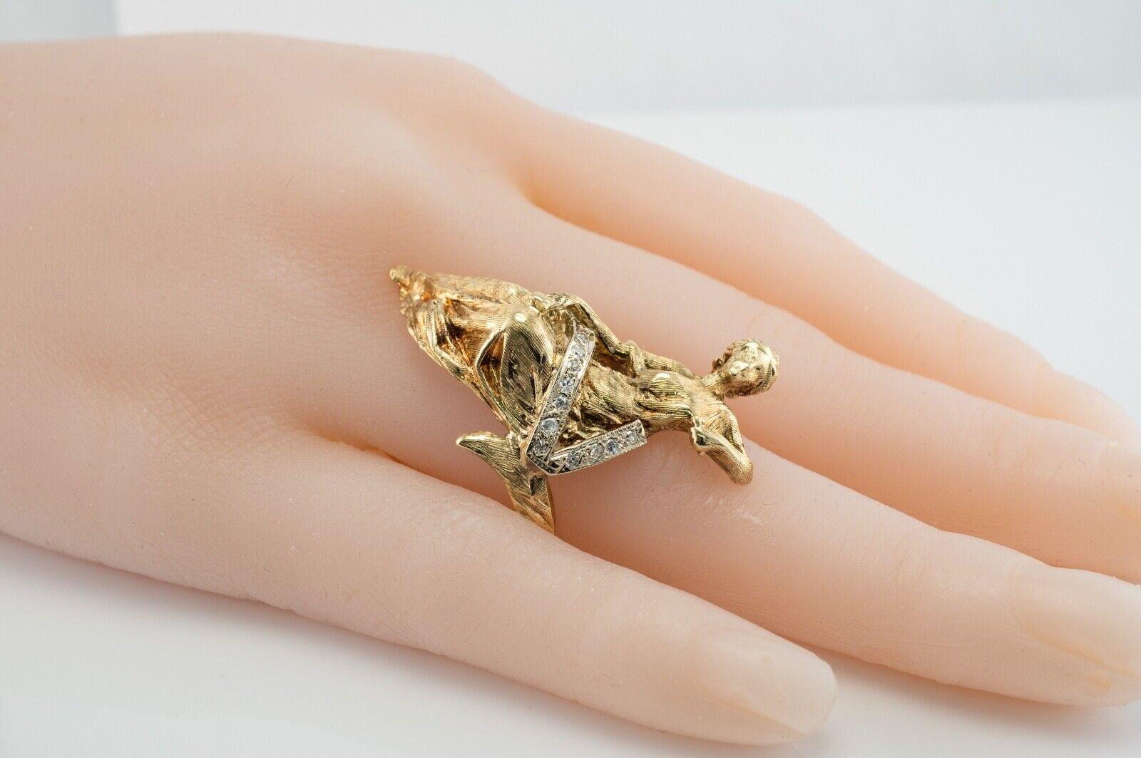  Diamond Ring 14K Gold Ancient Greek Mythology Goddess of Hope For Sale 1