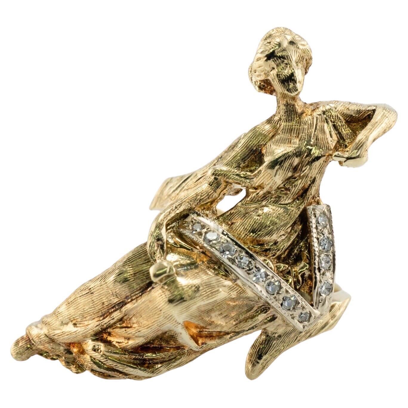  Diamond Ring 14K Gold Ancient Greek Mythology Goddess of Hope For Sale